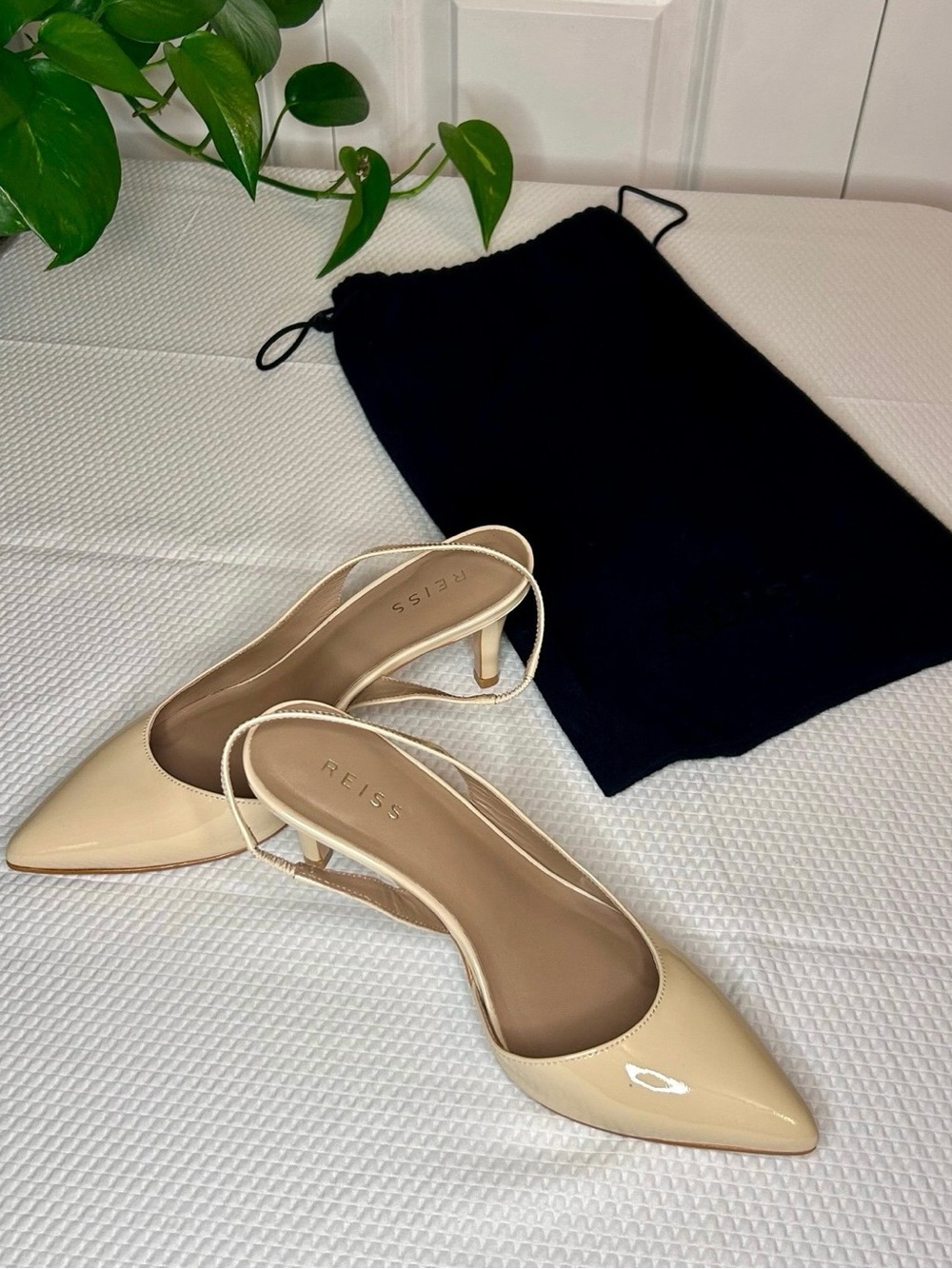 REISS EU 37 Nude Patent Pointed-Toe Slingback Heels
